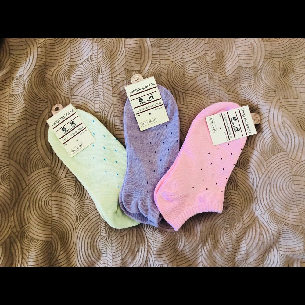 Lot 3 Cute dot socks pink purple green